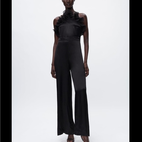ZARA LONG RUFFLED HALTER JUMPSUIT. Brand new with tag. SIZE S - Picture 1 of 11